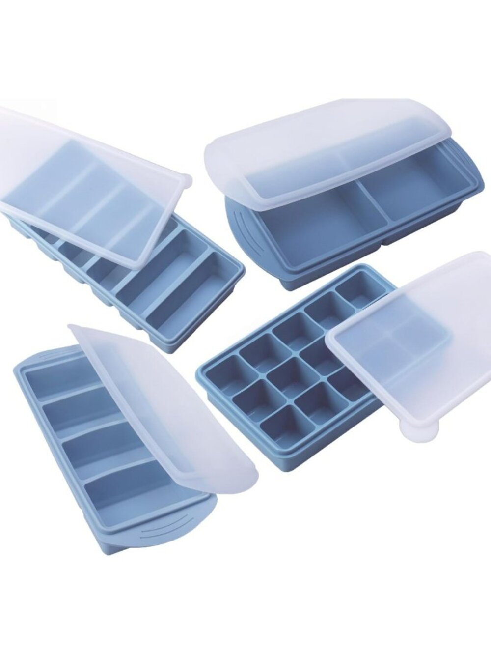 Silicone Freezer Molds Set - 4 Pack Meal Prep Trays with Lids, Easy Storage